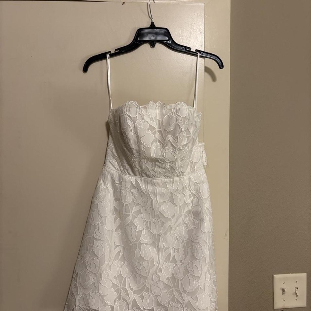 Jenny Yoo Strapless White Lace A-Line Dress